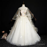 Soft Yellow Quinceanera Dress, Fashion Puffy Prom Dress, Illusion Sleeves Bridal Gown Corset Wedding Gown Butterfly Appliques Bridal Dress